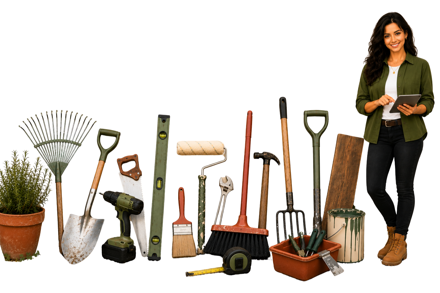 Lexi standing beside tools for a range of trades